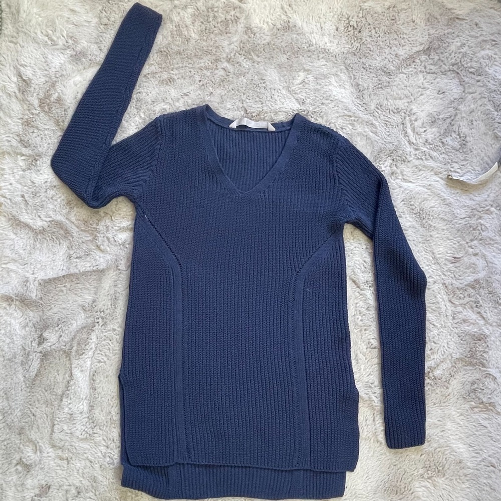 Athleta Women's Sweater 2XS XXS Navy‎ Pullover V Neck Cotton Blend Long Sleeve